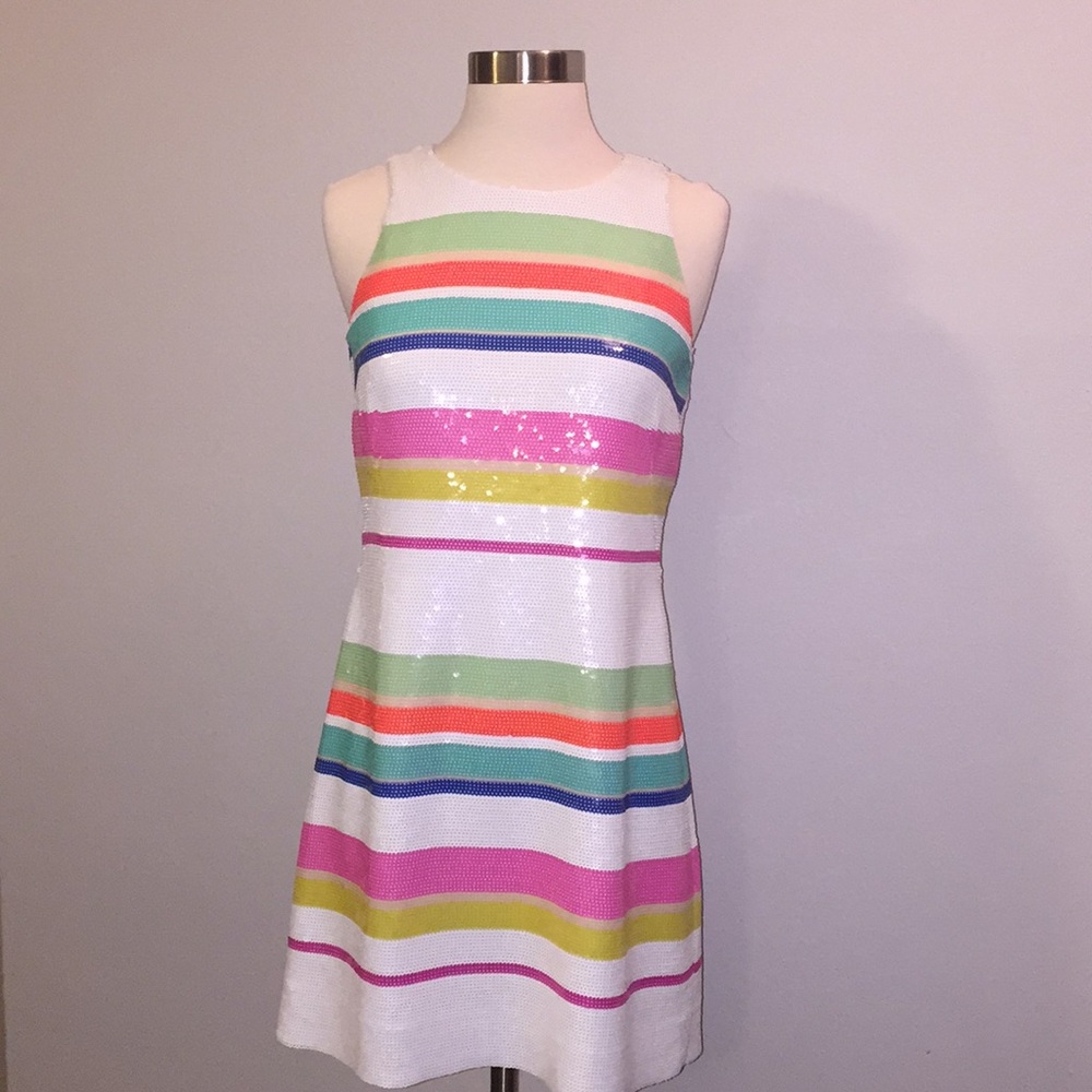 Cape stripe sequin dress multi size 0
